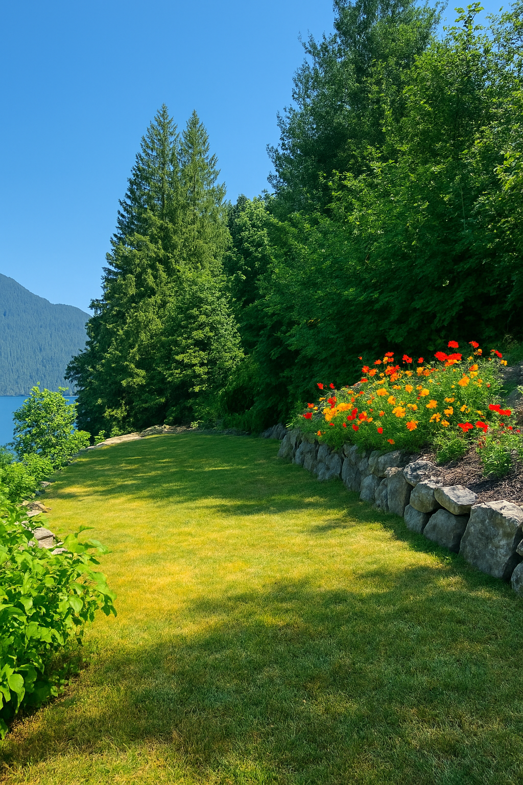 Lawn and Retaining Wall